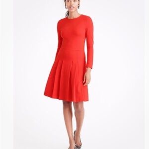 J Crew 8 Pleated Ponte Dress ~ Red Long Sleeve Stretch Classic Career Holiday
